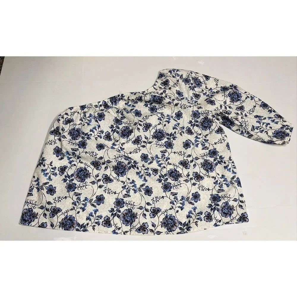 J Jill One Sleeve Blue Floral Top Size XL Petite NWT